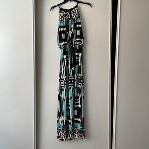 Beautiful patterned maxi dress with intricate neck